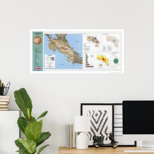 Costa Rica Map 1991 Poster (Thuiskantoor)