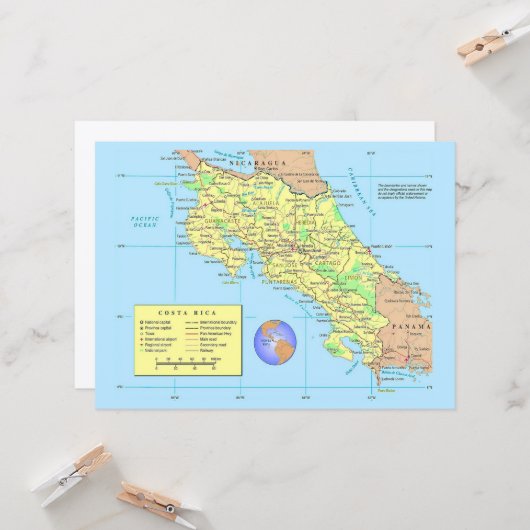 COSTA RICA Map Card Kaart (Voorkant / Achterkant in situ)