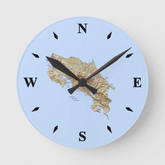 Costa Rica Map Clock Ronde Klok (Voorkant)