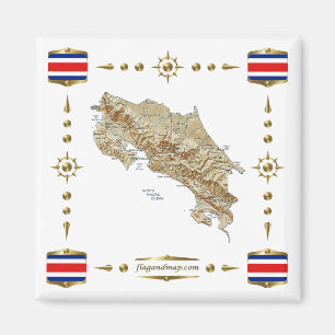 Costa Rica Map + Flags Magnet
