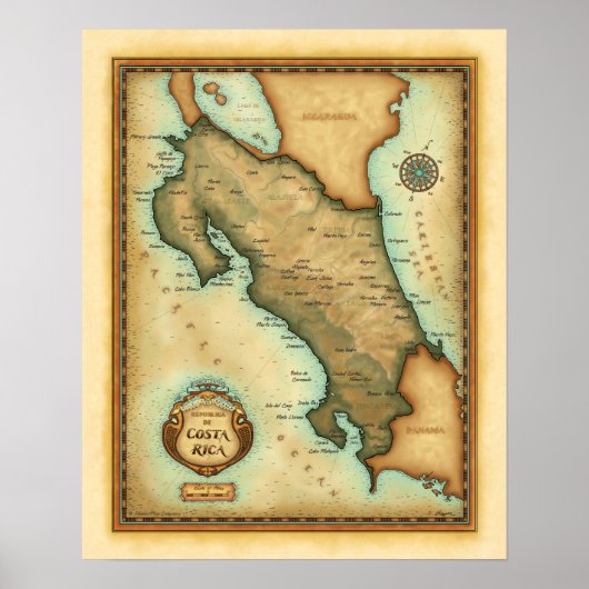 Costa Rica Map Poster (Voorkant)