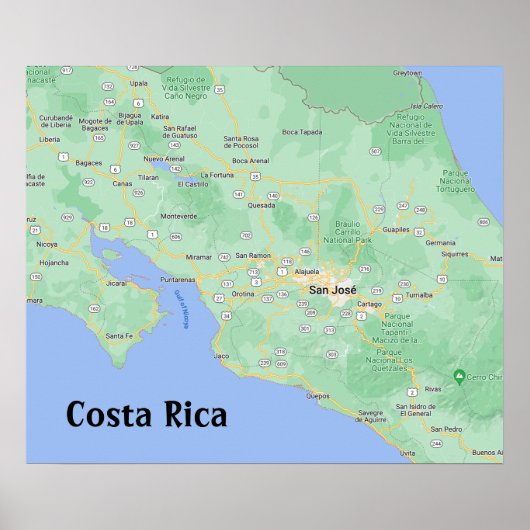 Costa Rica Map Poster Print (Voorkant)