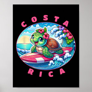 Costa Rica Meisjes Schattig Surfen Zeeschildpad Poster