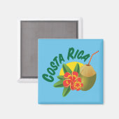 Costa Rica met hibiscus en kokosnoot Magneet (Voorkant / Achterkant)