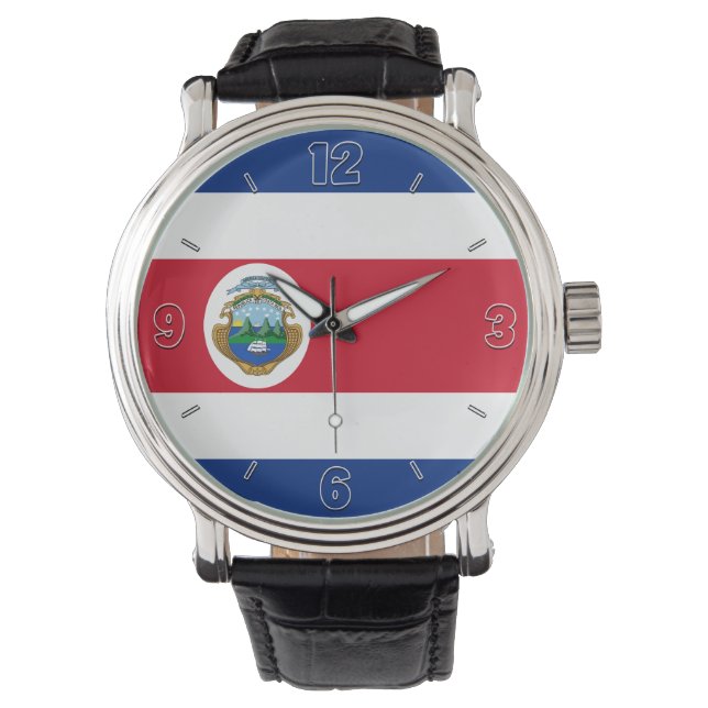 Costa Rica Nationale Vlag Elegant Patriottisch Horloge (Voorkant)