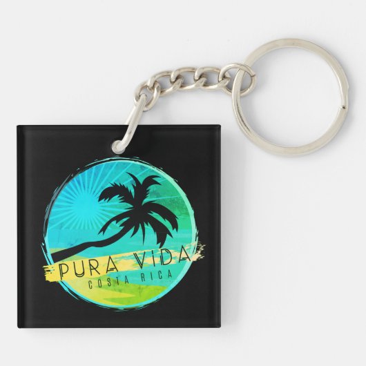 Costa Rica Palm Tree Pura Vida Logo Sleutelhanger (Achterkant)