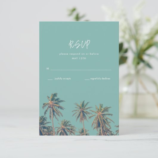 Costa Rica Palms Beach Wedding RSVP Kaartje (Staand voorkant)