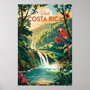 Costa Rica papegaai illustratie reis kunst vintage Poster