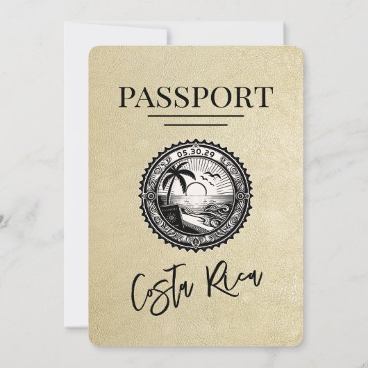 Costa Rica Paspoort Trouw Uitnodiging Champagne (Achterkant)