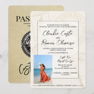 Costa Rica Paspoort Trouw Uitnodiging Champagne