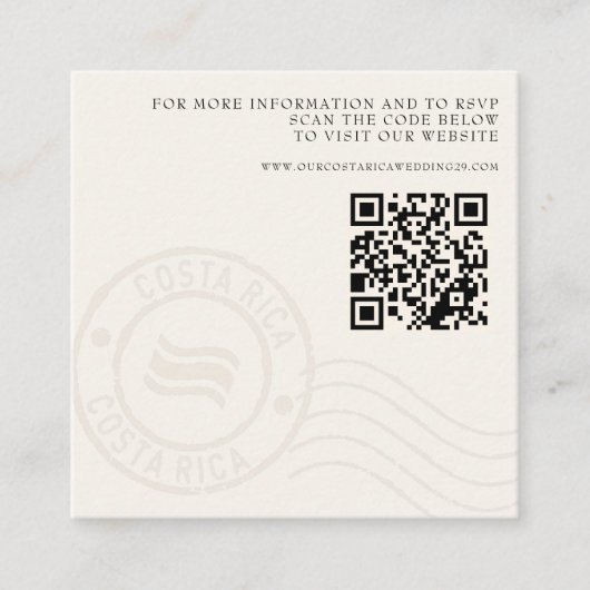 Costa Rica Passport Wedding QR Informatiekaartje (Voorkant)