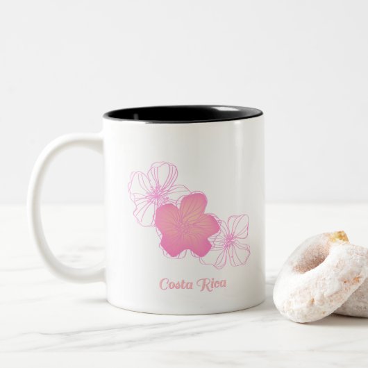 Costa Rica Pink Flowers Souvenir Coffee Tweekleurige Koffiemok (Met donut)