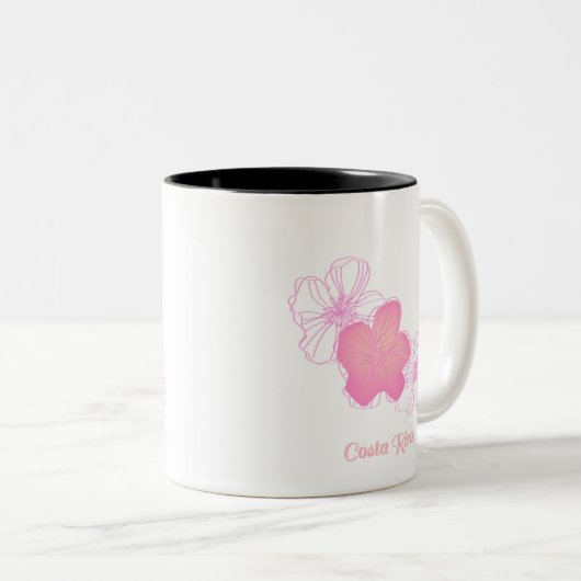 Costa Rica Pink Flowers Souvenir Coffee Tweekleurige Koffiemok (Voorkant rechts)