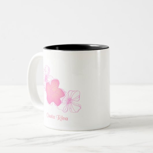 Costa Rica Pink Flowers Souvenir Coffee Tweekleurige Koffiemok (Voorkant links)