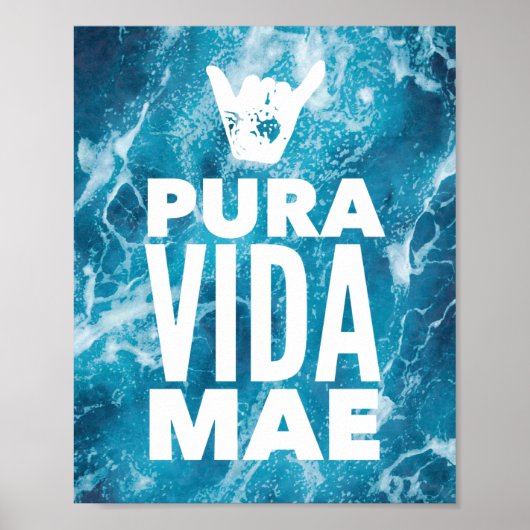 Costa Rica Pura Vida Mae Shaka Sign Surfing Poster (Voorkant)