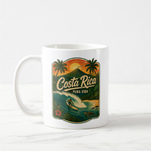 Costa Rica Pura Vida Retro Surfen Vulkan Zonsonder Koffiemok