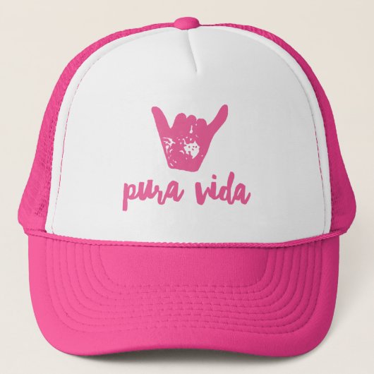 Costa Rica Pura Vida Shaka Surfing Pink Trucker Pet (Voorkant)