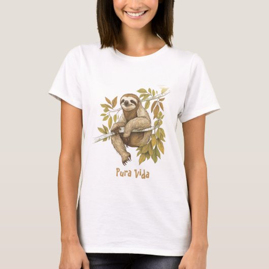 Costa Rica Pura Vida Sloth Shirt (Voorkant)
