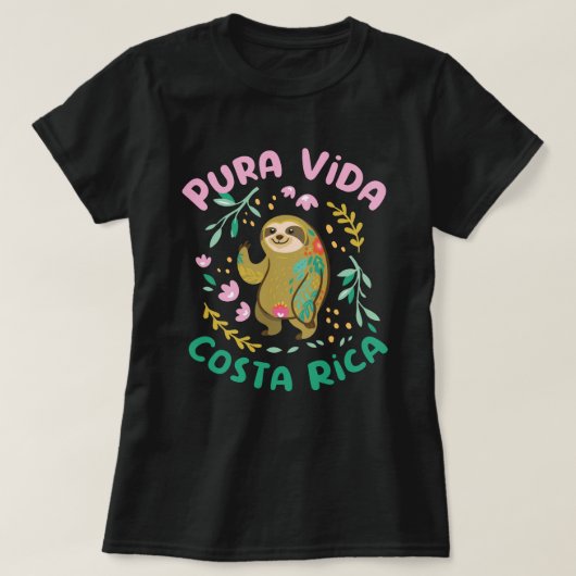 Costa Rica Pura Vida Sloth T-shirt (Design voorkant)