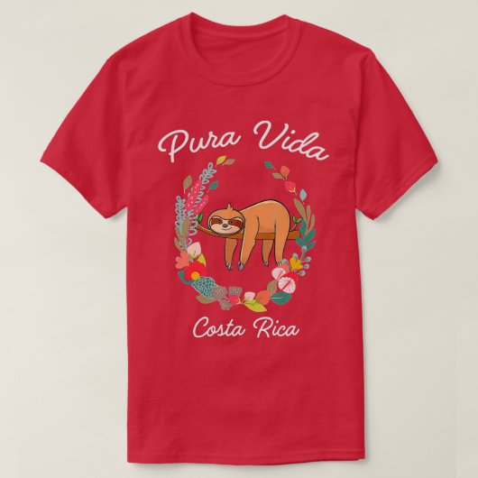 Costa Rica Pura Vida Sloth T-shirt (Design voorkant)