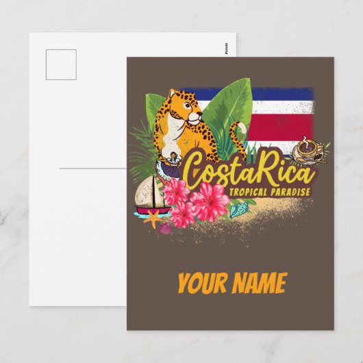 Costa Rica retro big cat  vlag Souvenir Feestdagenkaart (Voorkant / Achterkant)