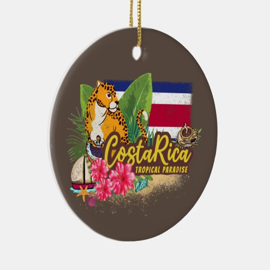 Costa Rica retro big cat  vlag Souvenir Keramisch Ornament (Rechts)