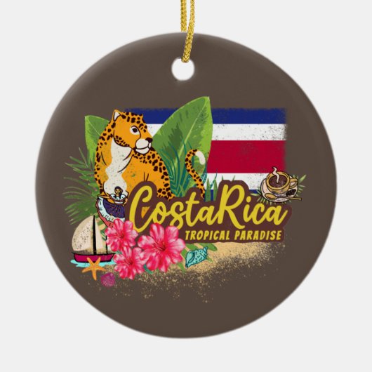 Costa Rica retro big cat  vlag Souvenir Keramisch Ornament (Voorkant)