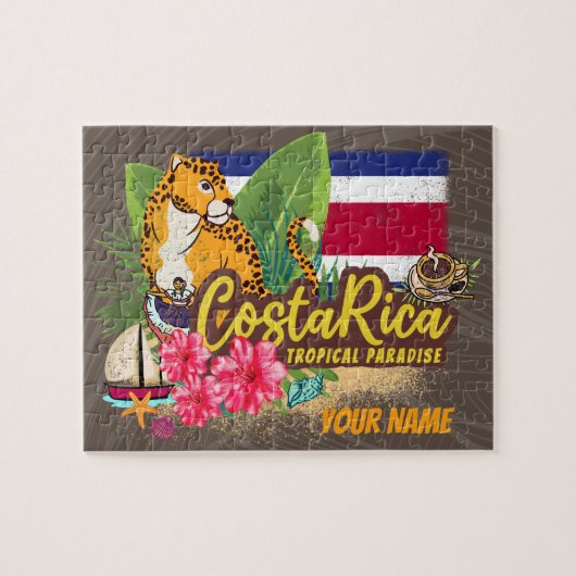 Costa Rica retro big cat  vlag Souvenir Legpuzzel (Horizontaal)