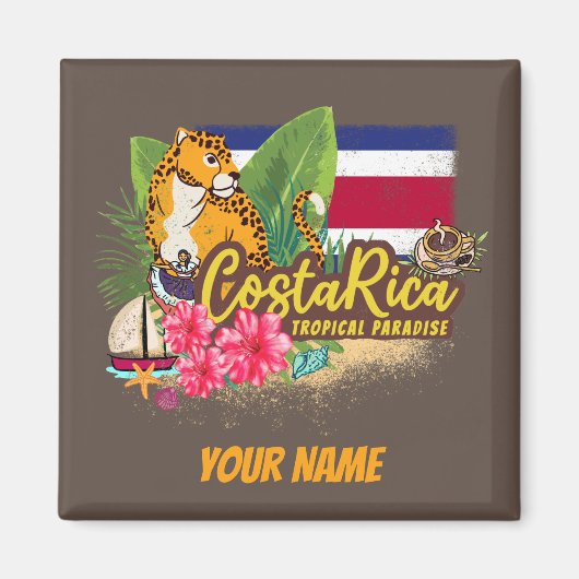 Costa Rica retro big cat vlag Souvenir Magneet (Voorkant)