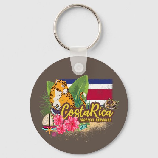 Costa Rica retro big cat  vlag Souvenir Sleutelhanger (Voorkant)