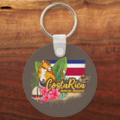 Costa Rica retro big cat  vlag Souvenir Sleutelhanger (Voorkant)