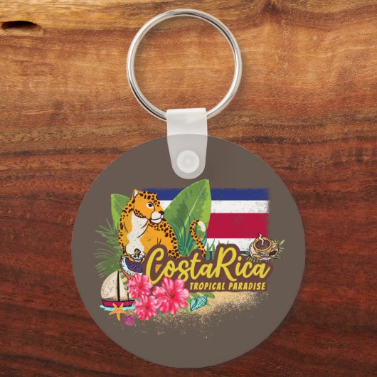 Costa Rica retro big cat  vlag Souvenir Sleutelhanger (Voorkant)