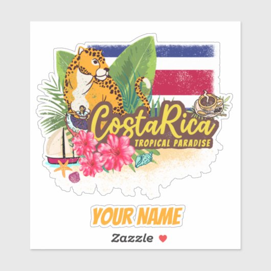 Costa Rica retro big cat  vlag Souvenir Sticker (Vel)