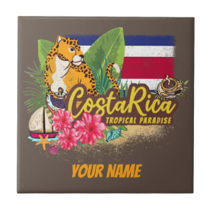 Costa Rica retro big cat  vlag Souvenir Tegeltje