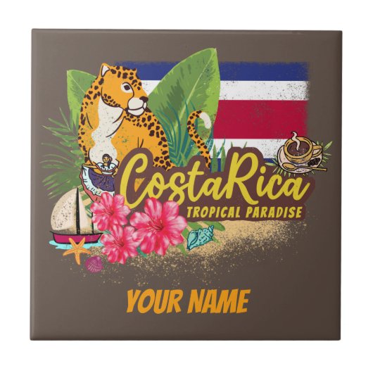 Costa Rica retro big cat  vlag Souvenir Tegeltje (Voorkant)