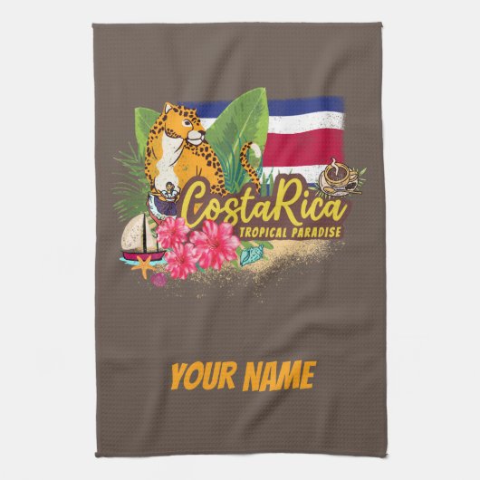 Costa Rica retro big cat  vlag Souvenir Theedoek (Verticaal)