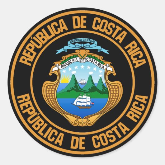 Costa Rica Round Emblem Ronde Sticker (Voorkant)