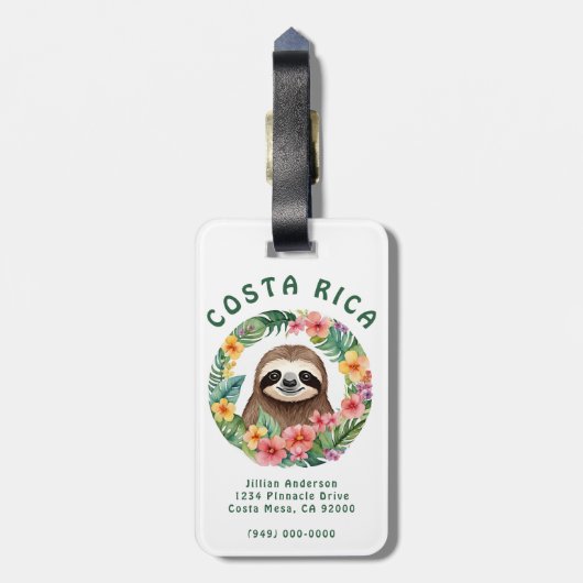 Costa Rica Sloth Bagagelabel (Achterkant verticaal)