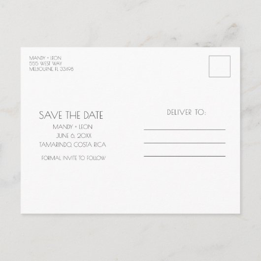 Costa Rica Strand Huwelijk Save the Date Aankondigingskaart (Achterkant)
