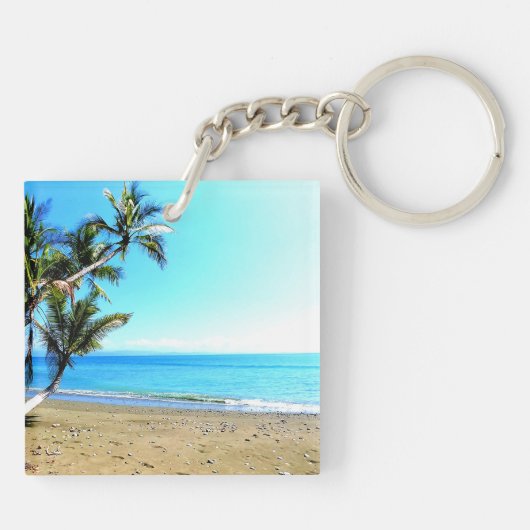 Costa Rica, strand met palmboom Sleutelhanger (Achterkant)