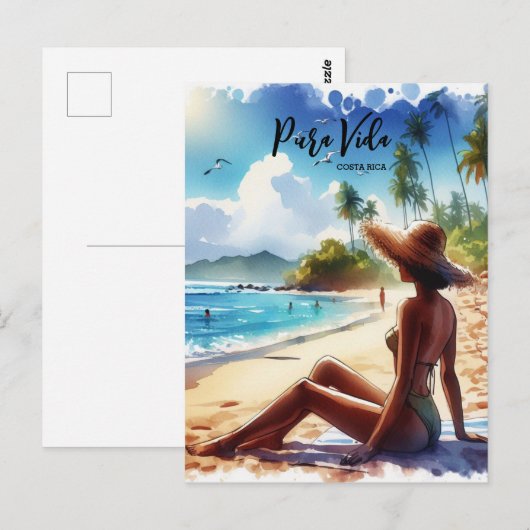 Costa Rica Strand Pura Vida waterverf Briefkaart (Voorkant / Achterkant)