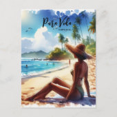 Costa Rica Strand Pura Vida waterverf Briefkaart (Voorkant)