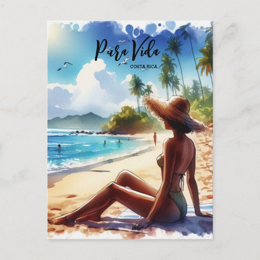 Costa Rica Strand Pura Vida waterverf Briefkaart (Voorkant)