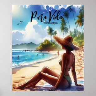 Costa Rica Strand Pura Vida waterverf Poster