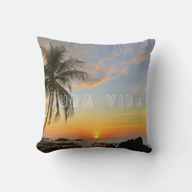 Costa Rica Sunset Beach Pura Vida Throw Pillow Kussen (Voorkant)