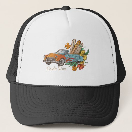 Costa Rica Surfing Hotrod Surfer Trucker Pet (Voorkant)
