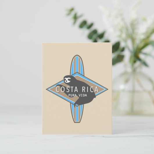Costa Rica Surfing Sloth Postcard Briefkaart (Staand voorkant)