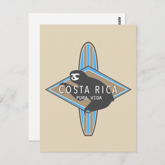 Costa Rica Surfing Sloth Postcard Briefkaart (Voorkant / Achterkant)