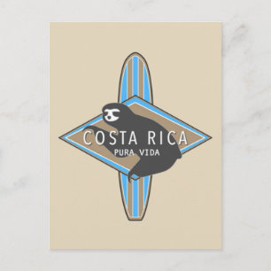 Costa Rica Surfing Sloth Postcard Briefkaart