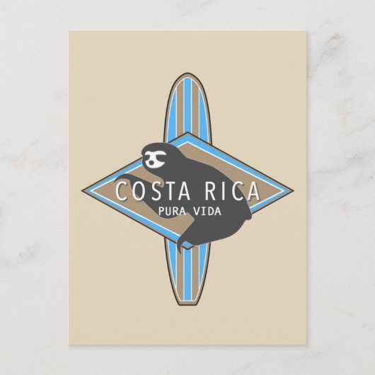 Costa Rica Surfing Sloth Postcard Briefkaart (Voorkant)